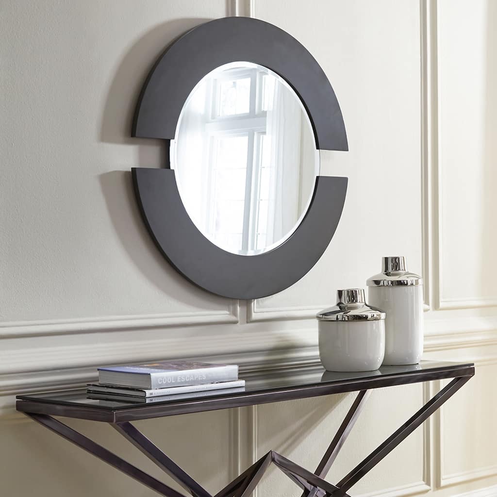 Allan Andrews Round Matte Charcoal Wood Framed Orbit Wall Mirror