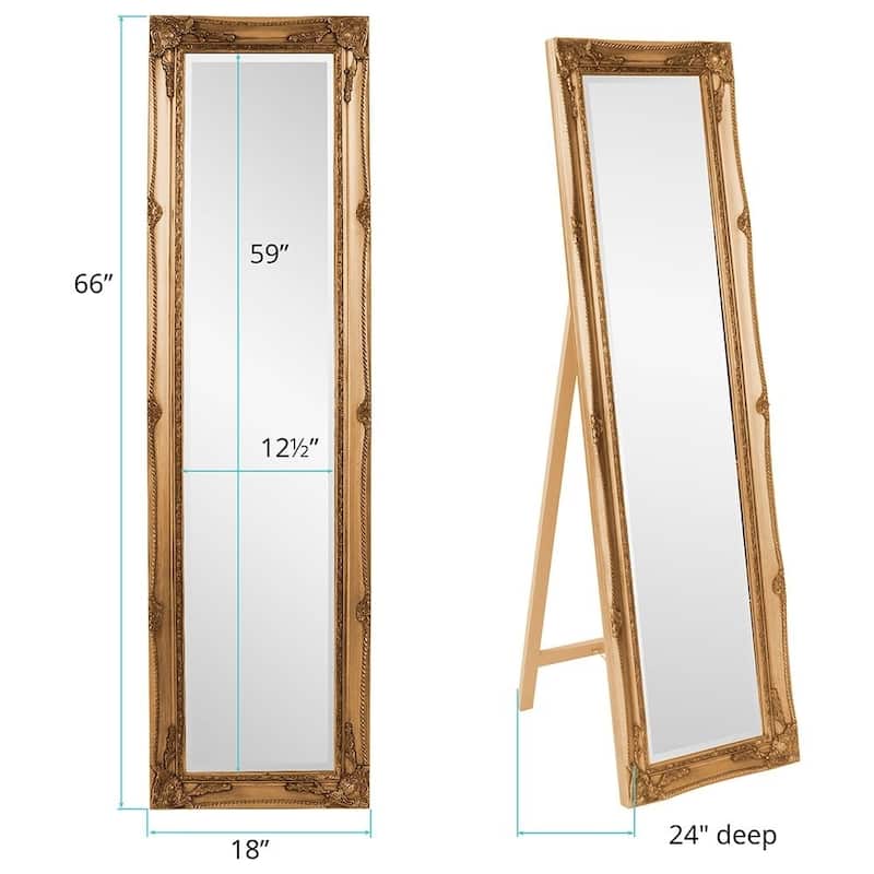 Allan Andrews Gold Full Length Wood Framed Queen Ann Standing Mirror - Antique Gold