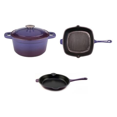 Neo Cast Iron 3pc Set, G/P, F/P & 3Qt Dutch Oven, Purple