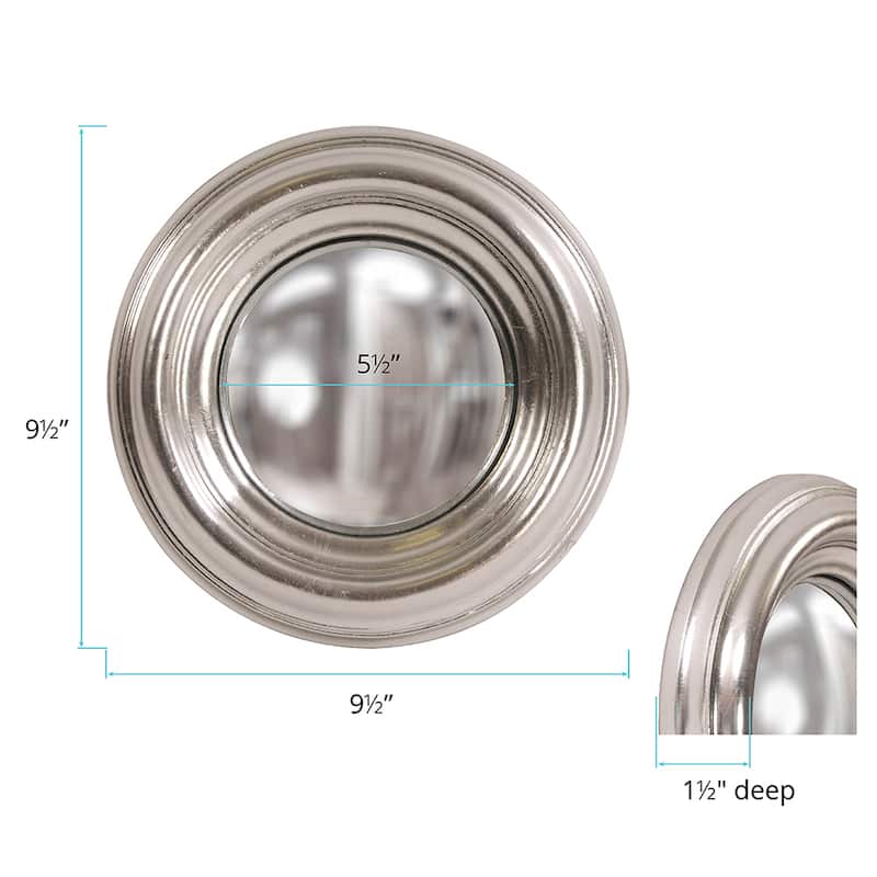Allan Andrews Round Silver Convex Sylvia Accent Mirror - 9.1/2" Diameter x 1.1/2"