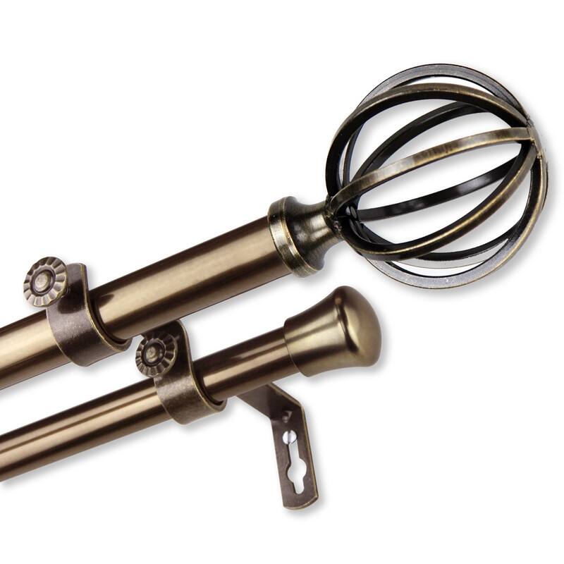InStyleDesign Loop Adjustable Double Curtain Rod - 48 to 84 inch - Antique Brass