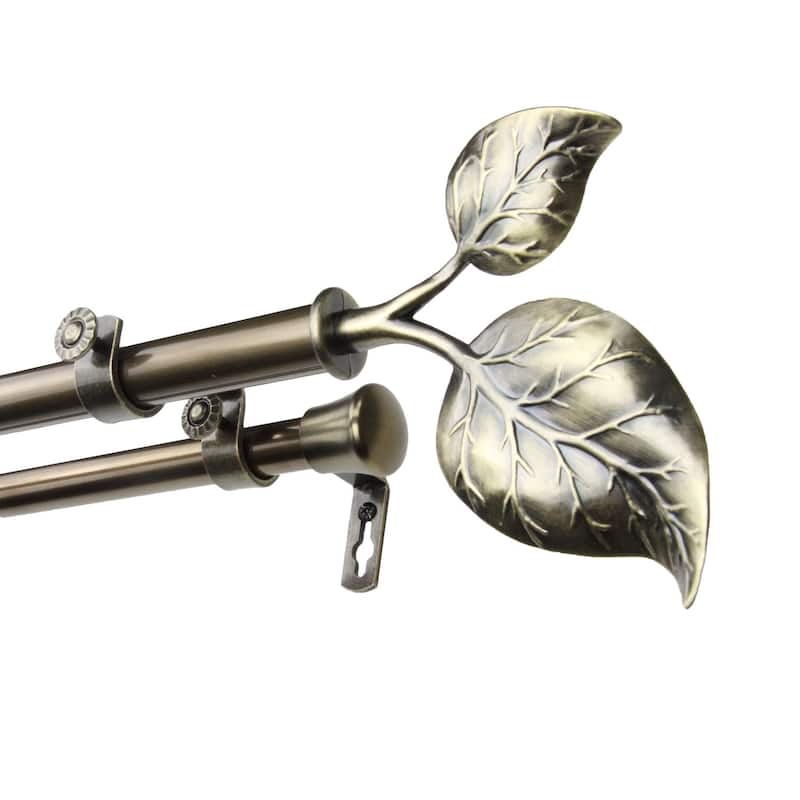 InStyleDesign Vine Adjustable Double Curtain Rod - 48 to 84 inch - Antique Brass