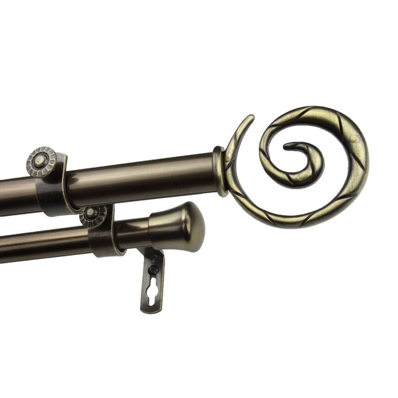 InStyleDesign Radial Adjustable Double Curtain Rod - 28 to 48 inches - Antique Brass