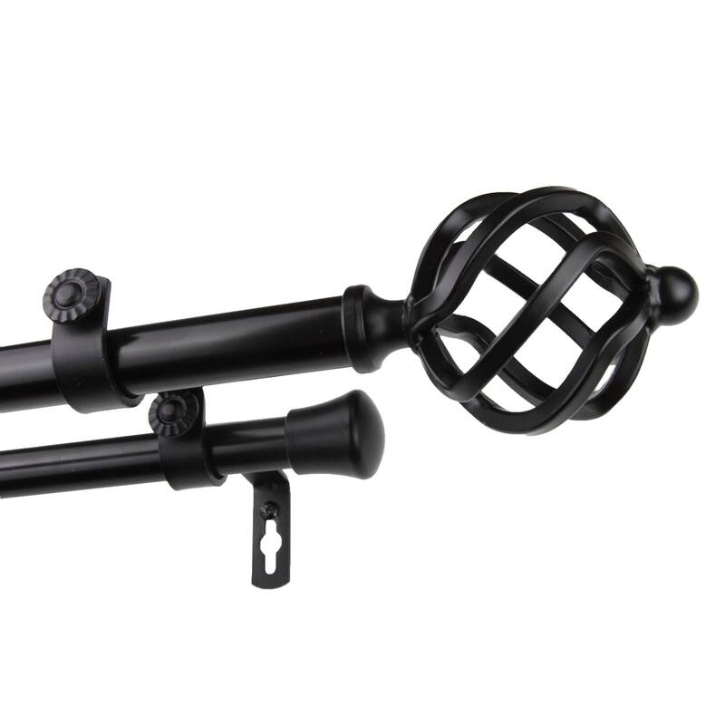 InStyleDesign Torison Adjustable Double Curtain Rod - 48 to 84 inch - Black