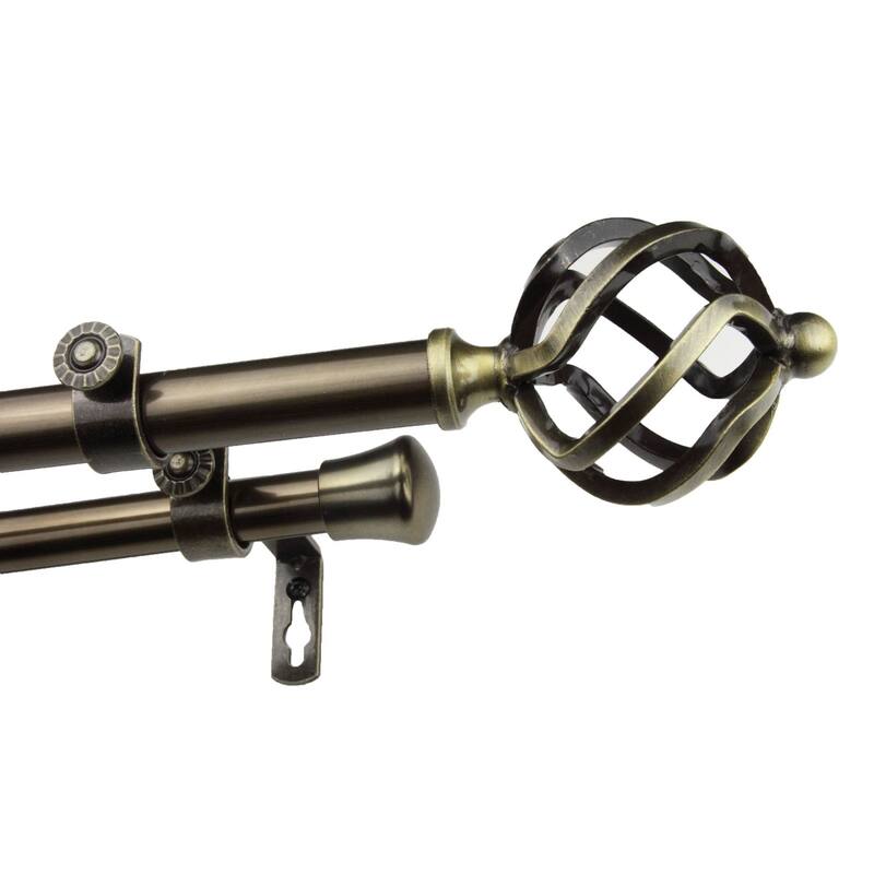 InStyleDesign Torison Adjustable Double Curtain Rod - 66 to 120 inch - Antique Brass