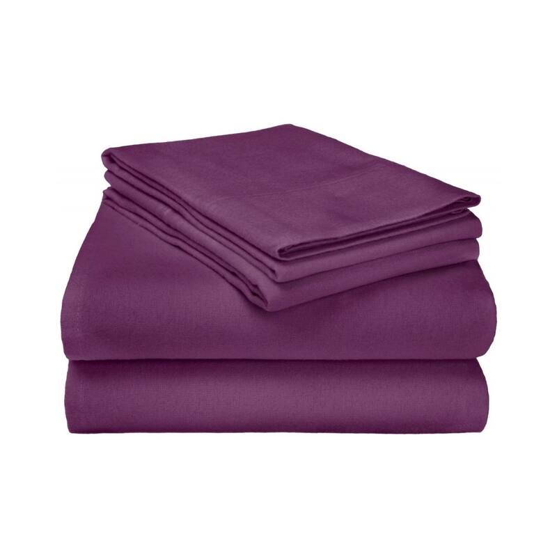 Kotter Home Deep Pocket Flannel Solid Color Sheet & Pillowcase Set - Twin Xl - Purple