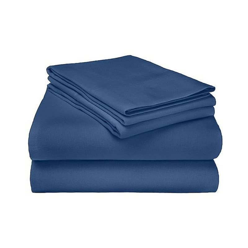 Kotter Home Deep Pocket Flannel Solid Color Sheet & Pillowcase Set - Queen - Navy blue