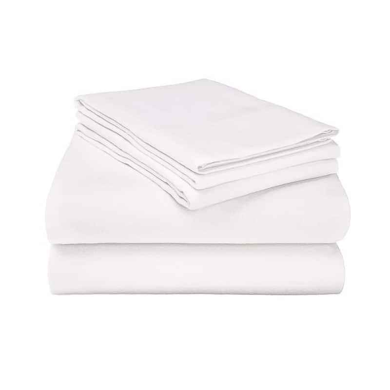 Kotter Home Deep Pocket Flannel Solid Color Sheet & Pillowcase Set - Queen - White