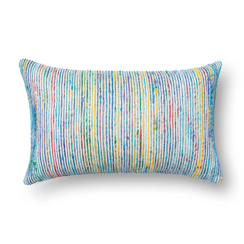 Textured Multi Stripe Throw Pillow or Pillow Cover - Feather Filled - Blue