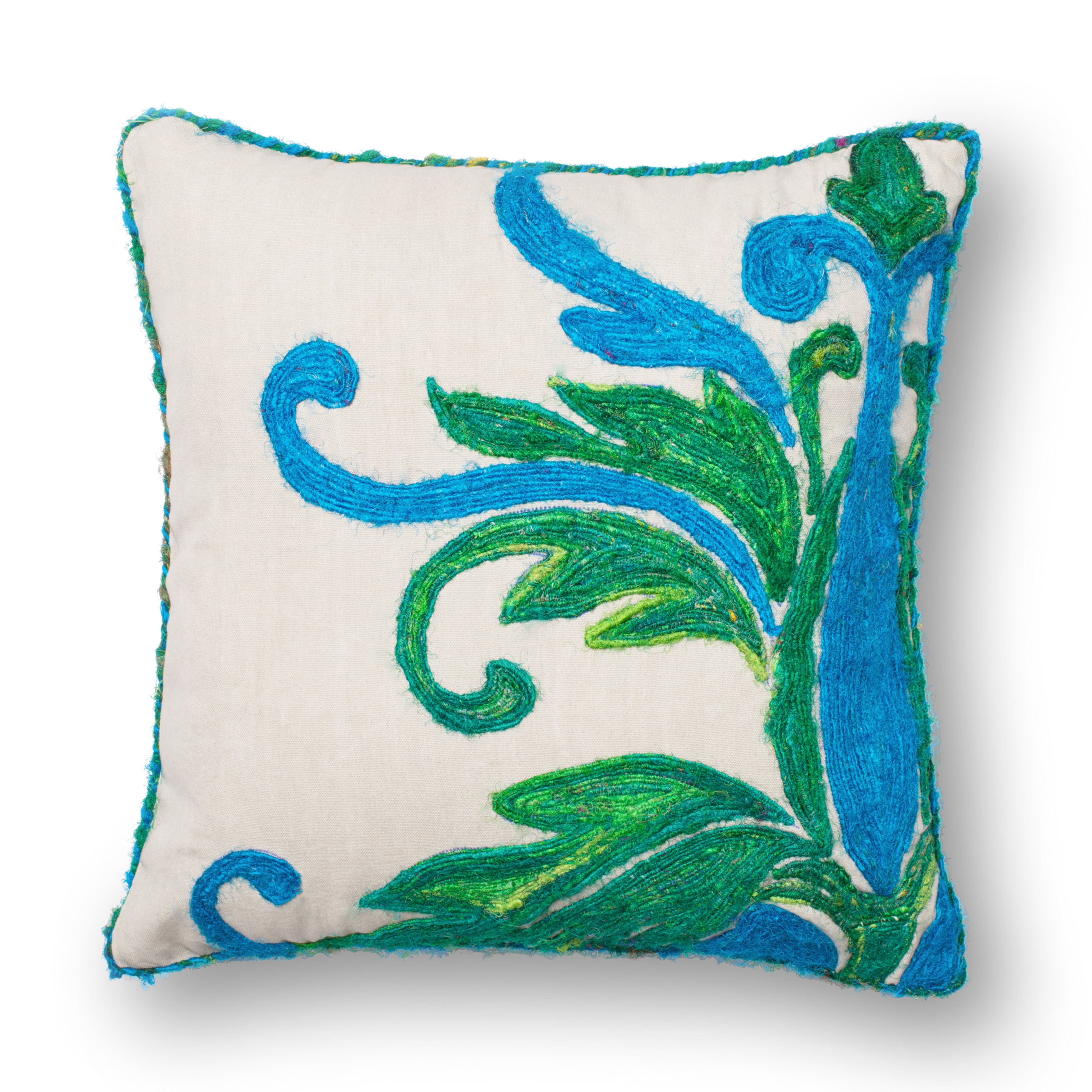 Artistic Weavers Kelby Cream & Navy Hand Embroidered Feather Down Throw Pillow (18 x 18) - Accent - Single