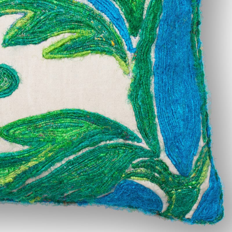 Embroidered Green/ Blue Leaf 18-inch Throw Pillow or Pillow Cover