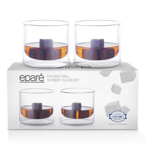 Epare Insulated Whiskey Glasses 9oz - 2 Double Wall Low Ball Tumblers