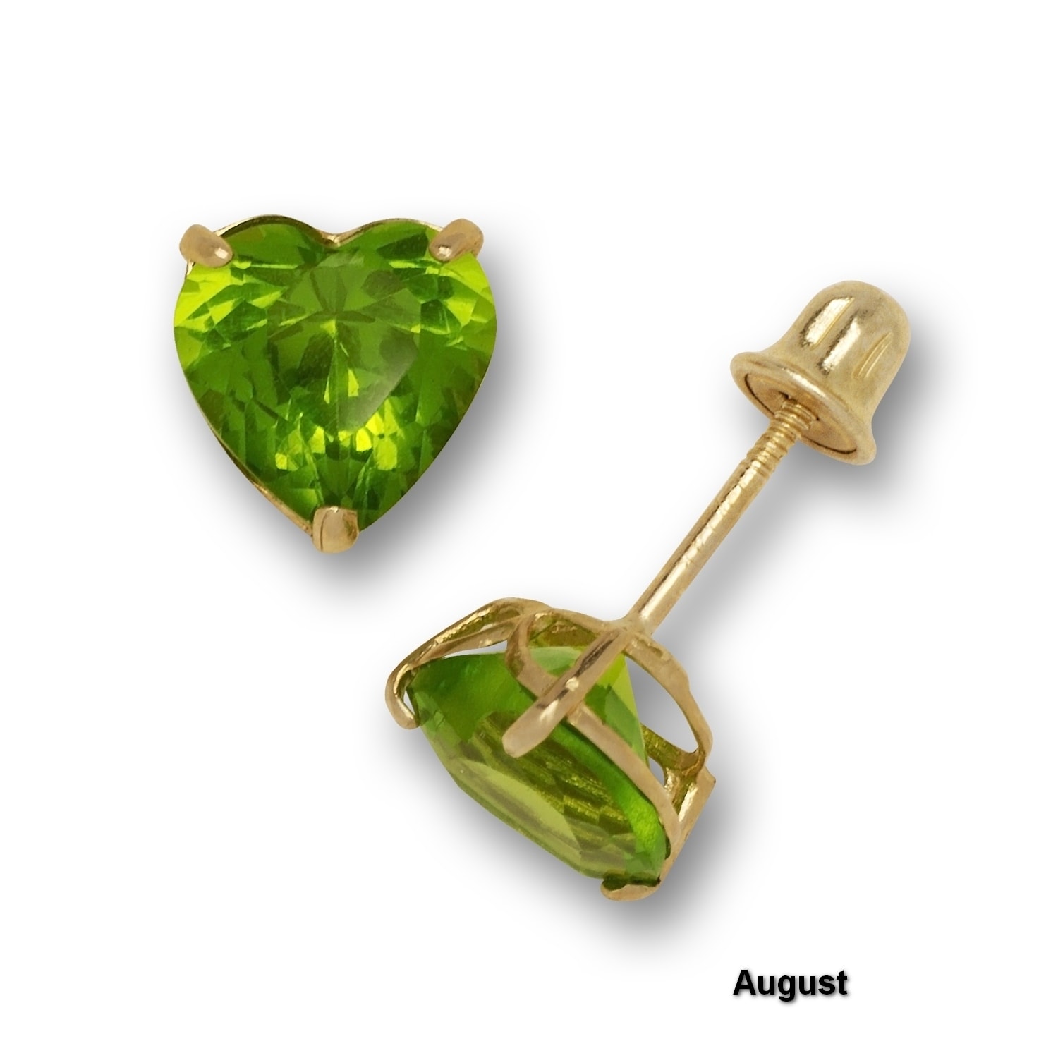14k Crystal 6mm Heart Post Earrings in 14k Yellow Gold