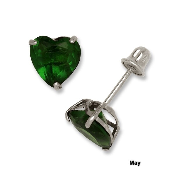 Heart Flower Ruby /& Emerald Child Stud Earrings Screw Back 14K Yellow Gold