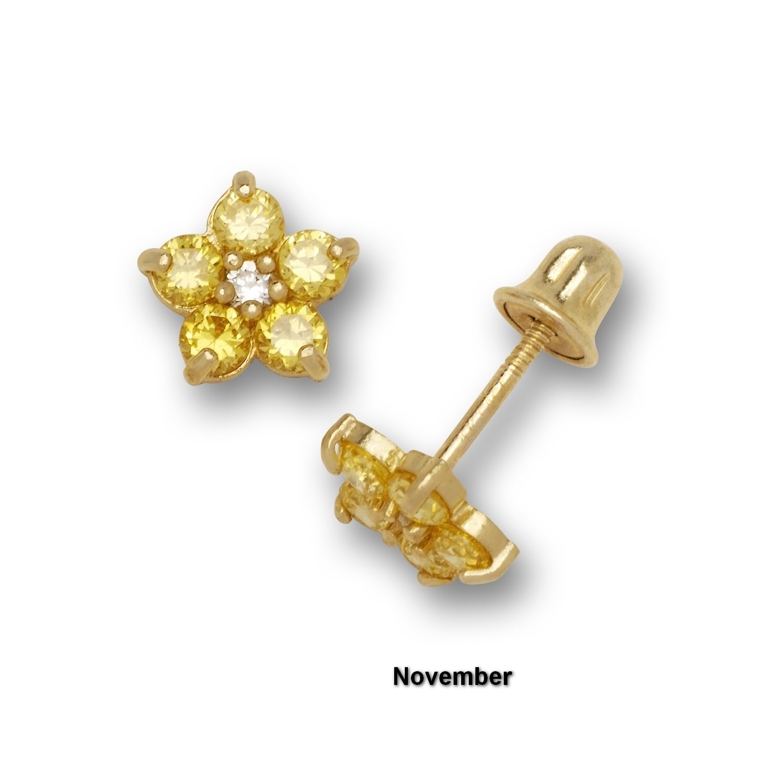 14k Yellow Gold February Purple CZ Medium Flower Screw Back Earrings Measures 5x5mm Jewelry Gifts for Women 