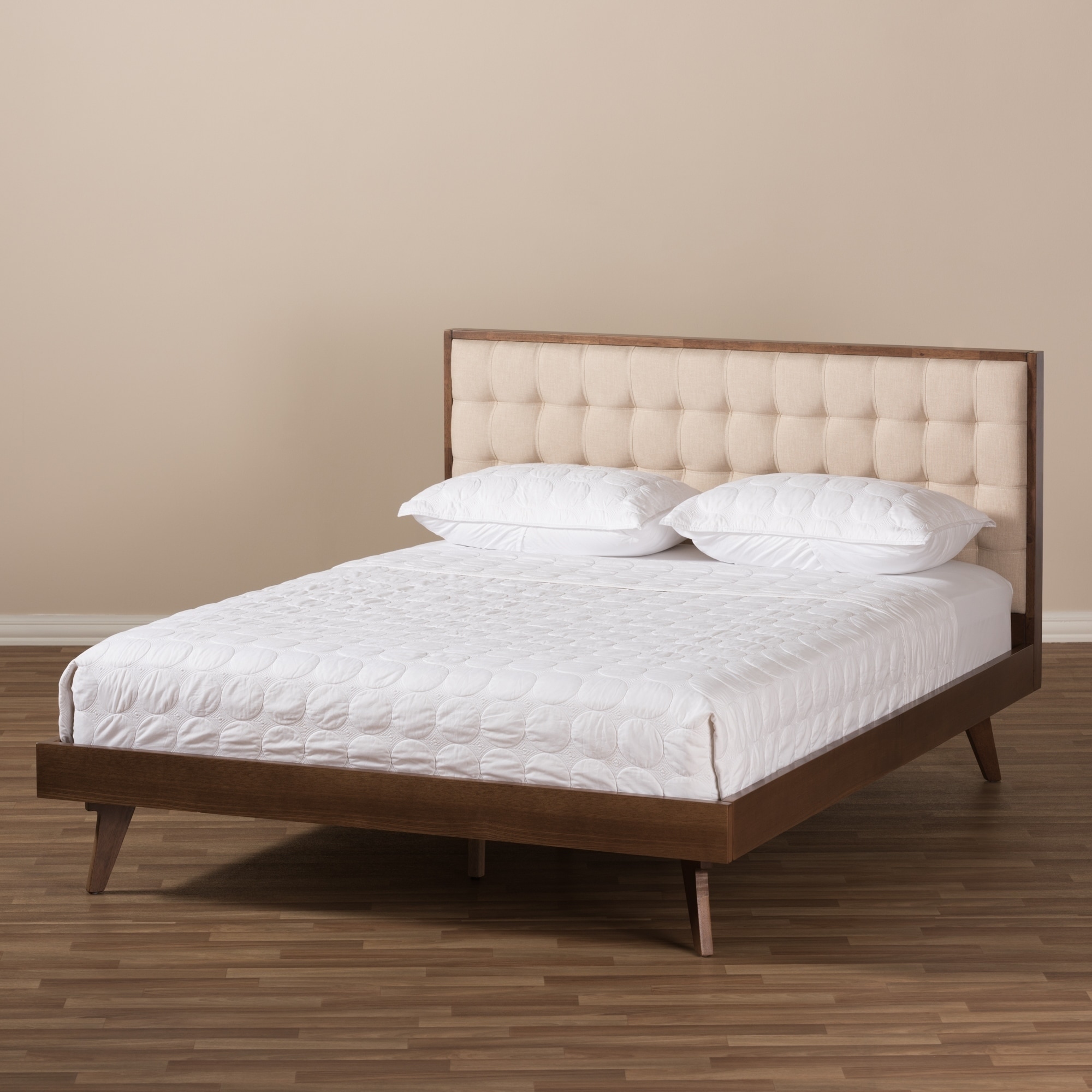 Mid Century Beige Fabric Platform Bed by Baxton Studio On Sale