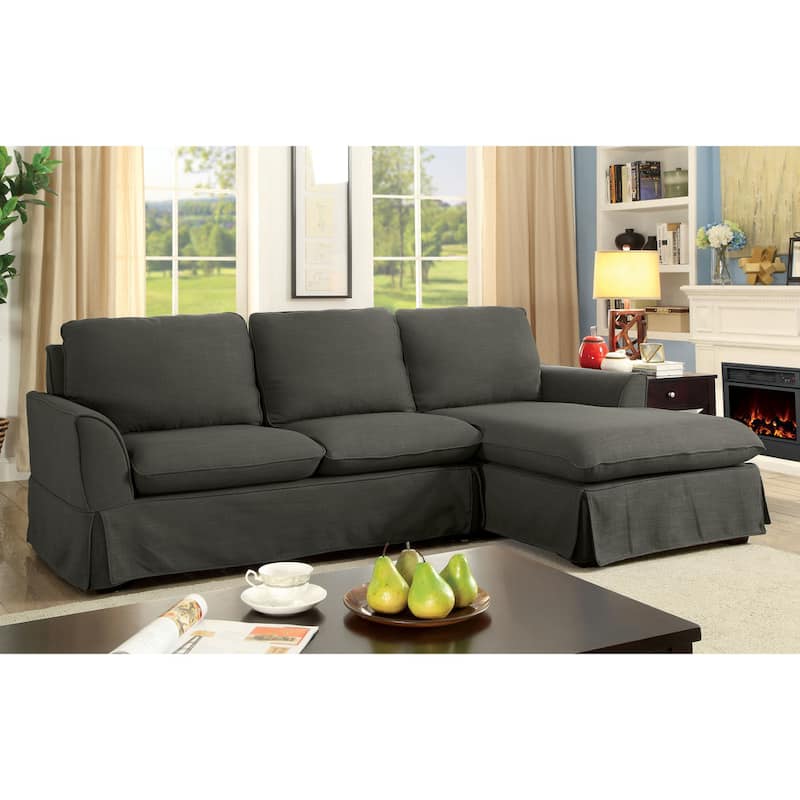 Gami Transitional Linen Fabric Skirted Sectional by Furniture of America - Grey