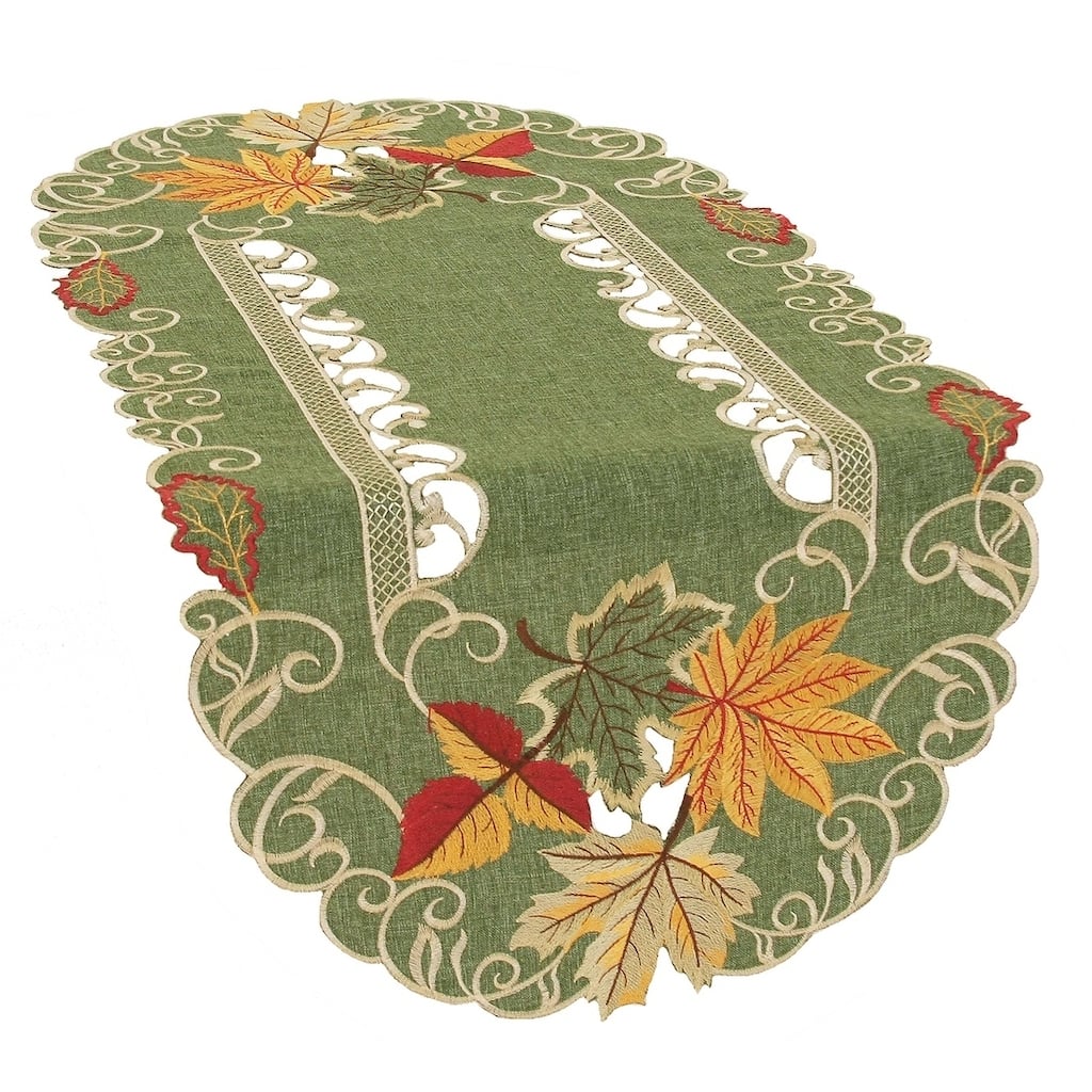 Delicate Leaves Embroidered Cutwork Fall Table Runner, 16 by 34-Inch