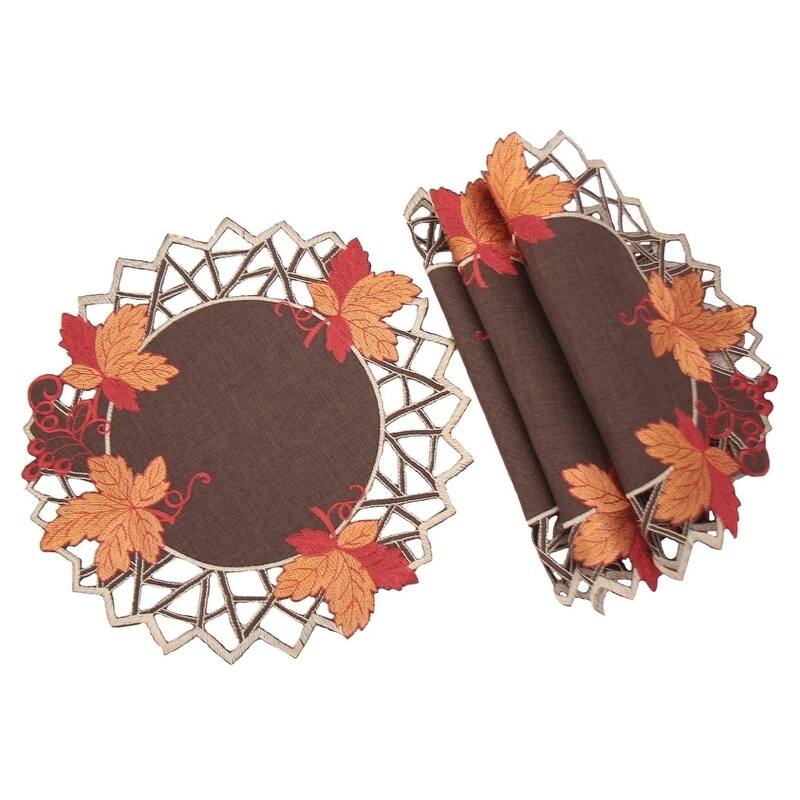 Harvest Hues Embroidered Cutwork Fall Doilies, 12-Inch Round, Set of 4
