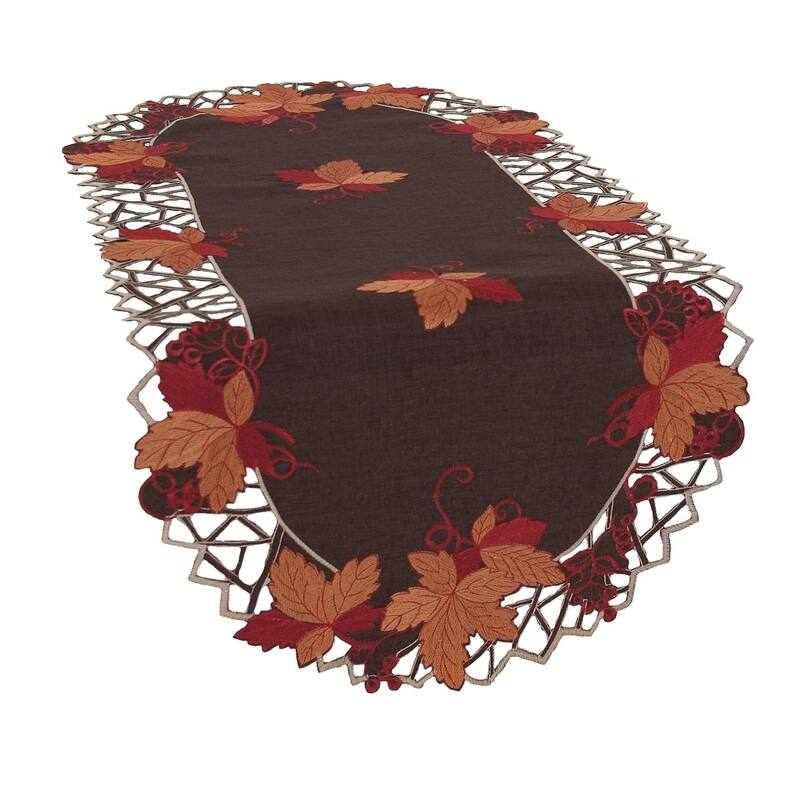 Harvest Hues Embroidered Cutwork Fall Table Runner, 16 by 34-Inch