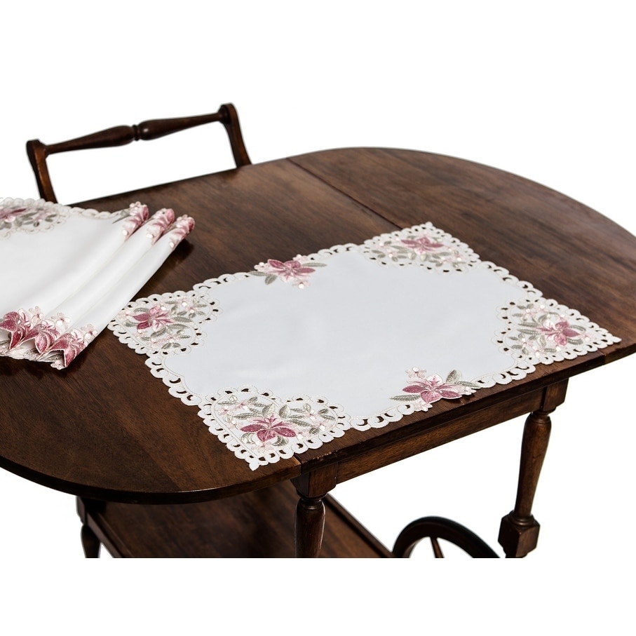 Blush Embroidered Cutwork Placemats, 14 by 20Inch, Set of 4 White eBay