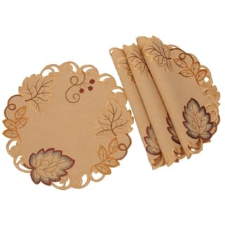Linen Round Placemats Online At Our Best Table Harvest Verdure Embroidered Cutwork Fall Doilies 12 Inch Round Set Of 4