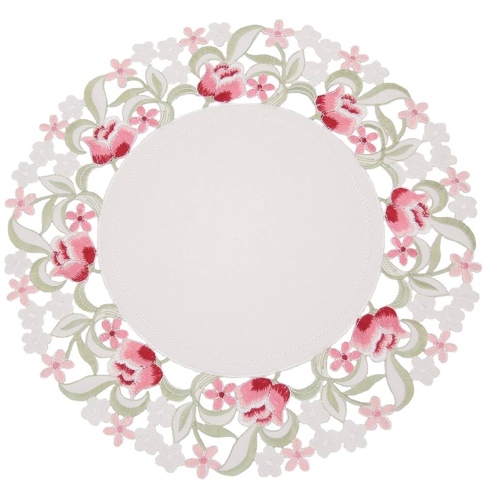 Lush Rosette Embroidered Cutwork Round Placemats, 16-Inch Round, Set of 4