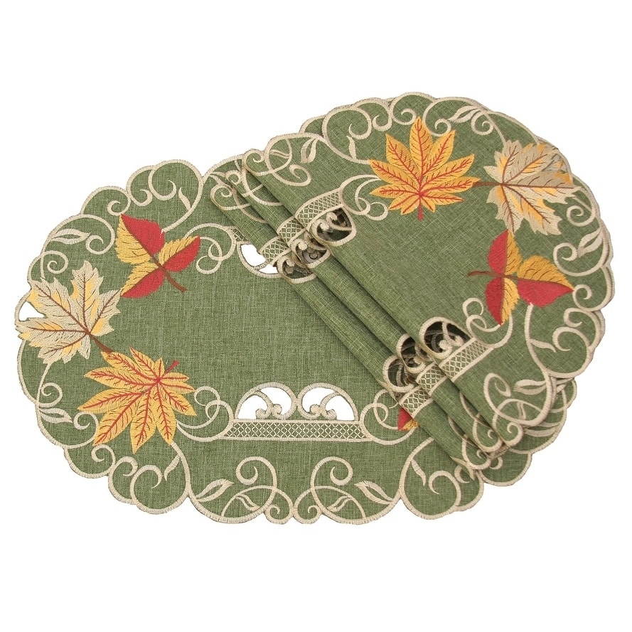 Delicate Leaves Embroidered Cutwork Fall Placemats, 13 by 19-Inch, Set of 4