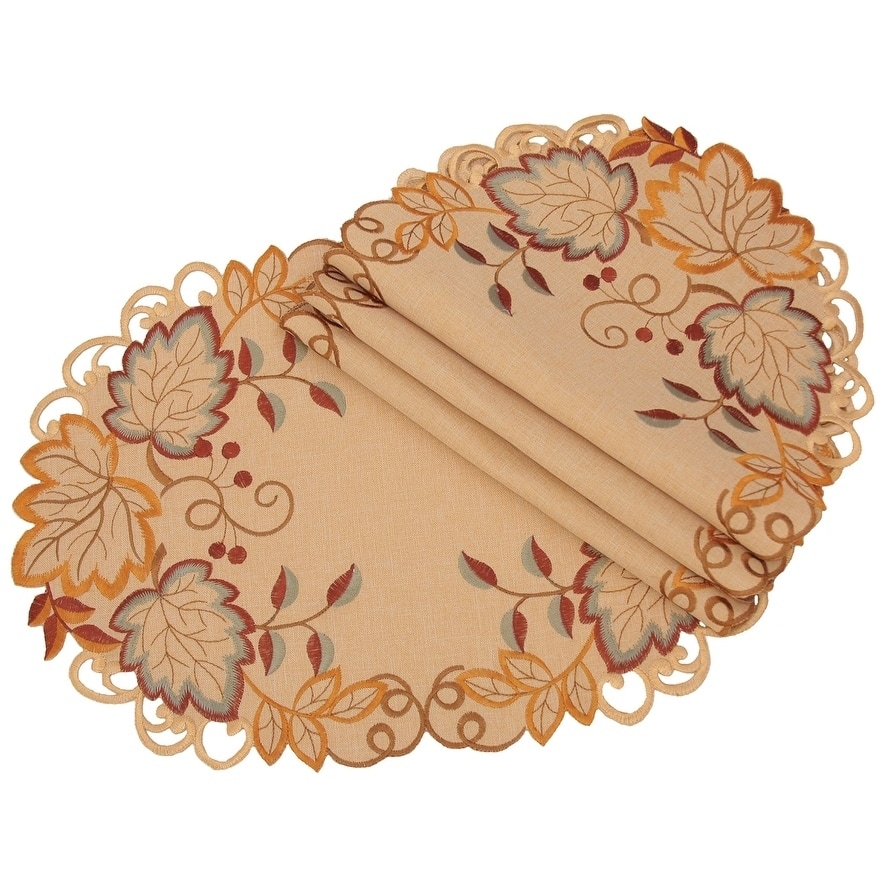 Harvest Verdure Embroidered Cutwork Fall Placemats, 13 by 19-Inch, Set of 4