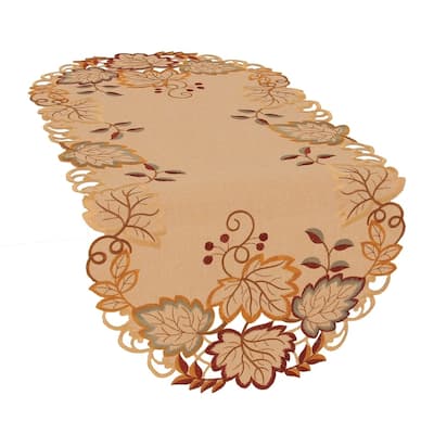 Harvest Verdure Embroidered Cutwork Fall Table Runner, 16 by 34-Inch