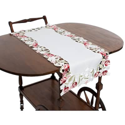 Lush Rosette Embroidered Cutwork Table Runner, 16 by 34-Inch