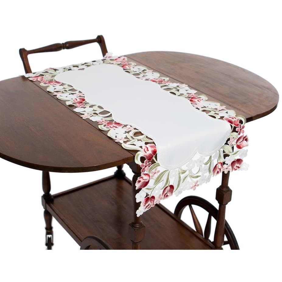 Lush Rosette Embroidered Cutwork Table Runner, 16 by 34-Inch