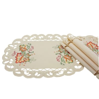 Thankful Leaf Embroidered Cutwork Fall Placemats, 13 by 19-Inch, Set of 4