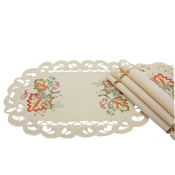 Thankful Leaf Embroidered Cutwork Fall Placemats, 13 by 19Inch, Set of