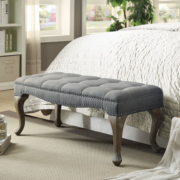 Leah Cabriolet Washed Gray Linen Bench. Opens flyout.