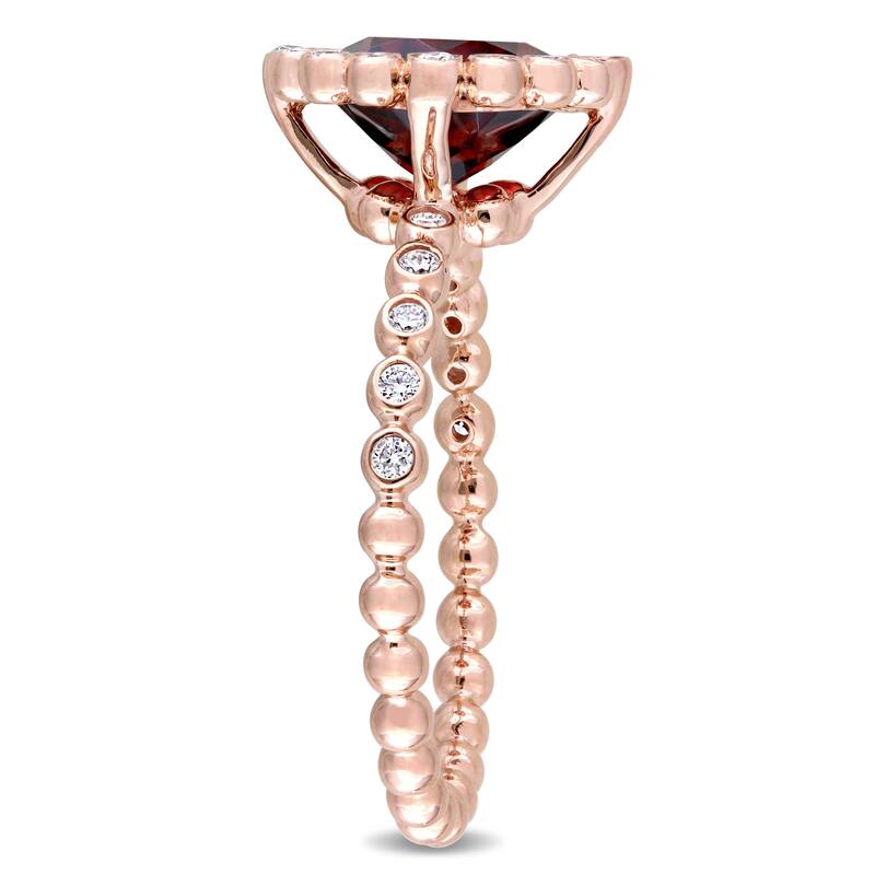 Miadora Signature Collection 14k Rose Gold Garnet and 1/4ct TDW Diamond Beaded Halo Solitaire Engagement Ring - Red