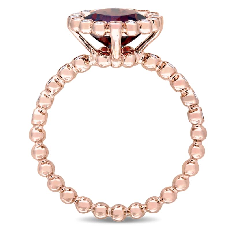 Miadora Signature Collection 14k Rose Gold Garnet and 1/4ct TDW Diamond Beaded Halo Solitaire Engagement Ring - Red