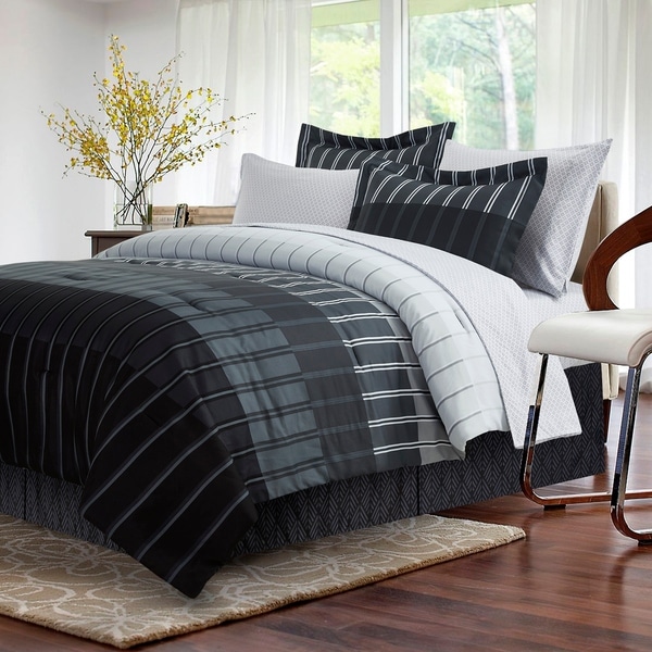 Brown & Grey Ombre Stripe Grey 8-piece Bed-In-Bag