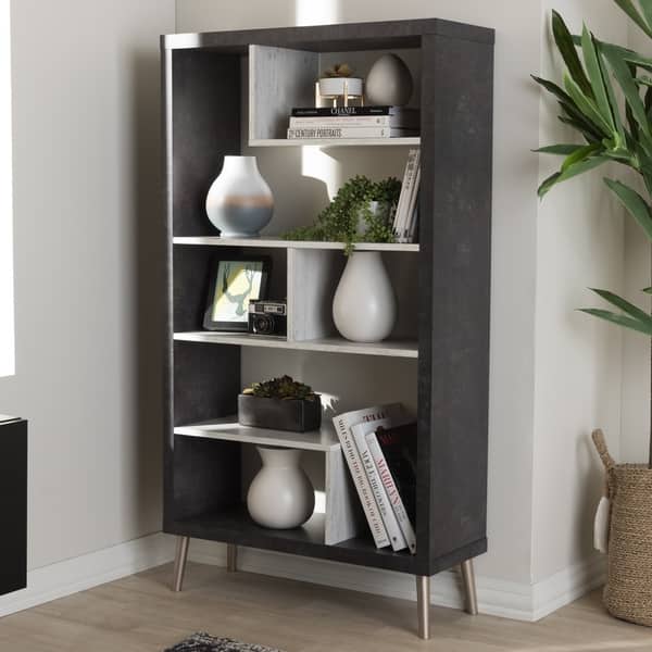 Contemporary Dark Grey and Light Grey Display Shelf by Baxton Studio -  Overstock - 18228325