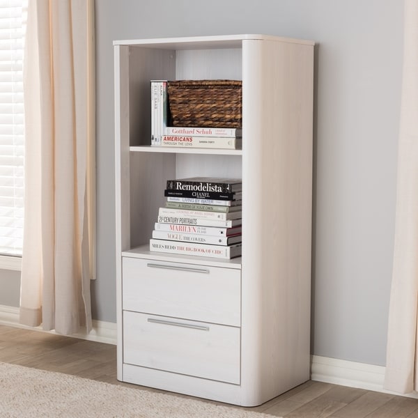 Contemporary Whitewashed 2 Drawer Bookcase by Baxton Studio Bed