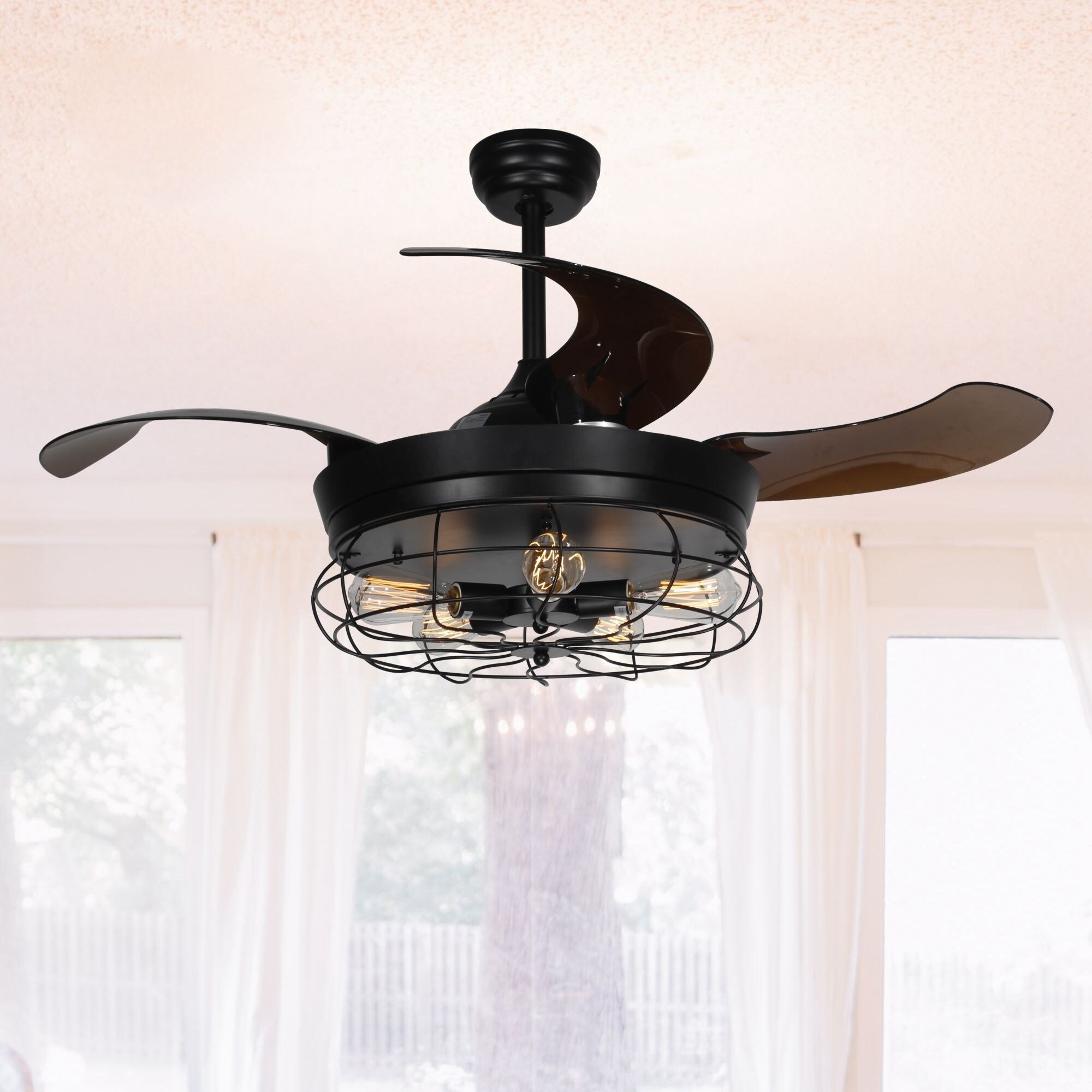 46 Inch Industrial Foldable 4 Blades Ceiling Fans With Shade