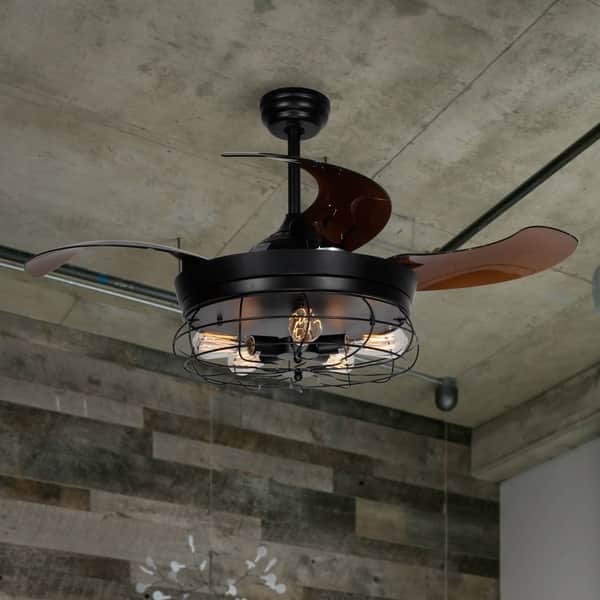 Shop 46 Inch Industrial Foldable 4 Blades Ceiling Fans With Shade