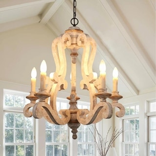 Antique 5-light Candle-style Wood Chandelier (White) - Chandeliers For Bedrooms by Overstock.com