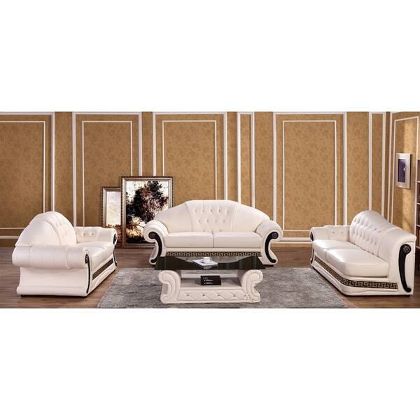 Shop Utica Cream Italian Leather Sofa Loveseat And Chaise