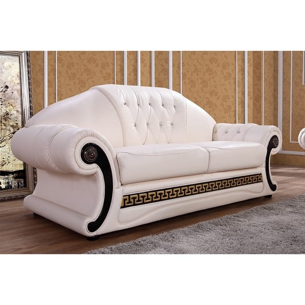 Shop Utica Cream Italian Leather Sofa Loveseat And Chaise