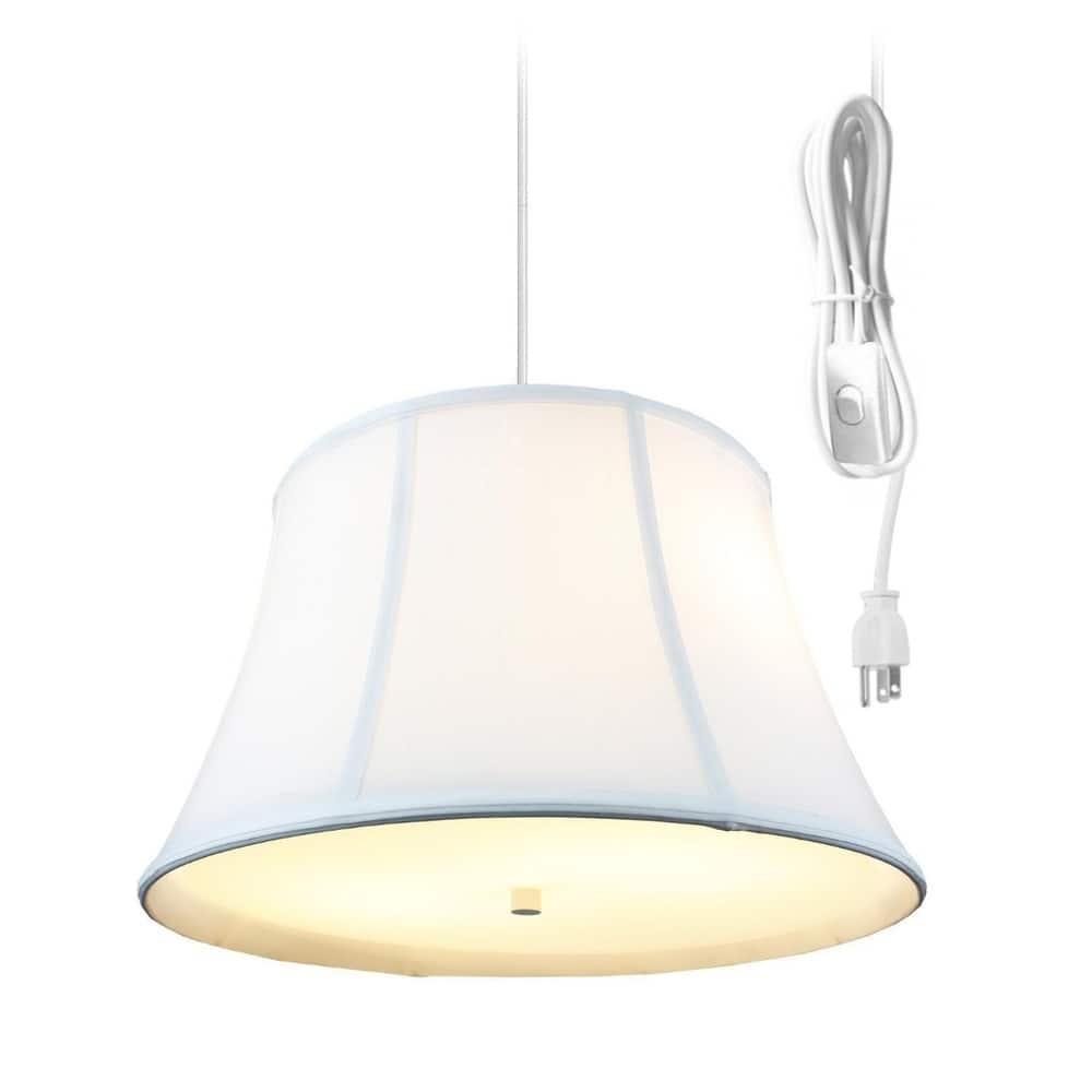 2 Light Swag Plug-In Pendant 17"w White Linen with Diffuser, White Cord