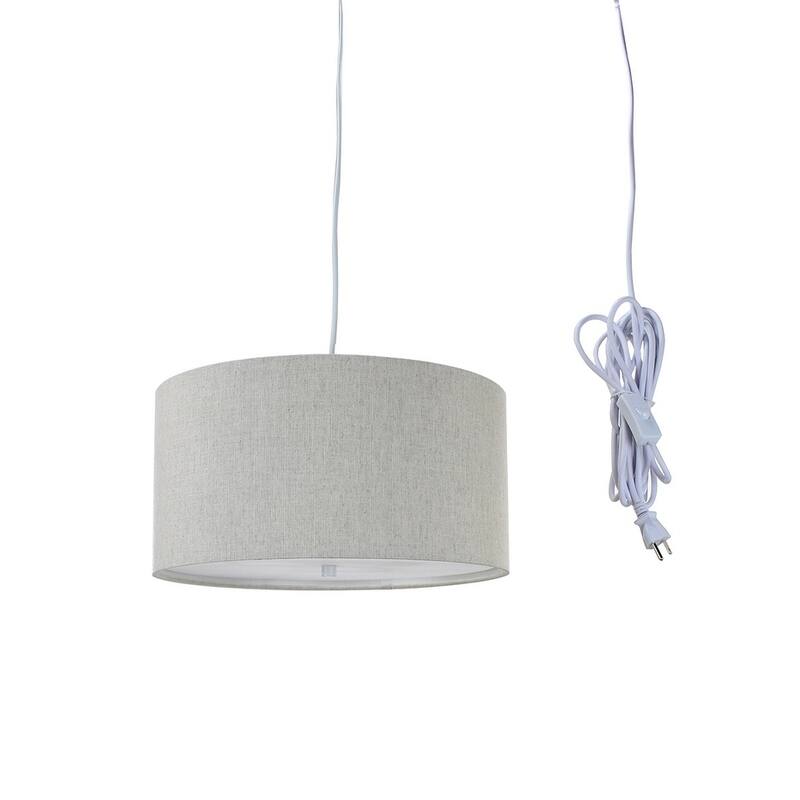 2 Light Swag Plug-In Pendant 14"w Textured Oatmeal with Diffuser, White Cord