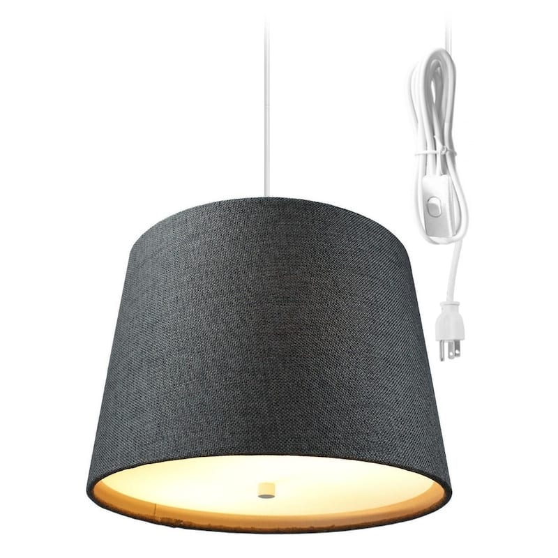 2 Light Swag Plug-In Pendant 14"w Granite Gray Burlap with Diffuser, White Cord