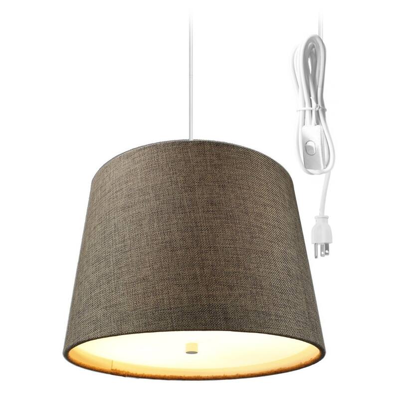 2 Light Swag Plug-In Pendant 14"w Chocolate Burlap with Diffuser, White Cord