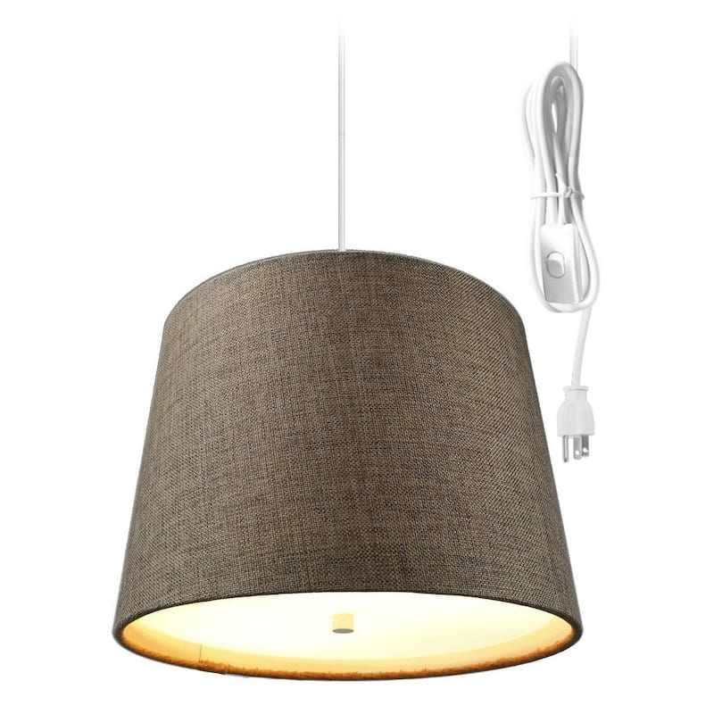 2 Light Swag Plug-In Pendant 14"w Chocolate Burlap with Diffuser, White Cord